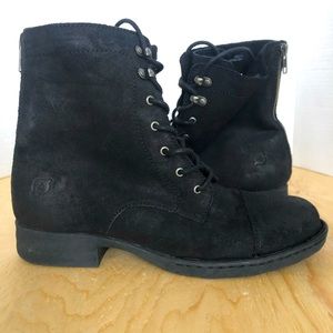 BORN Black Distressed Suede Lace Up Boots